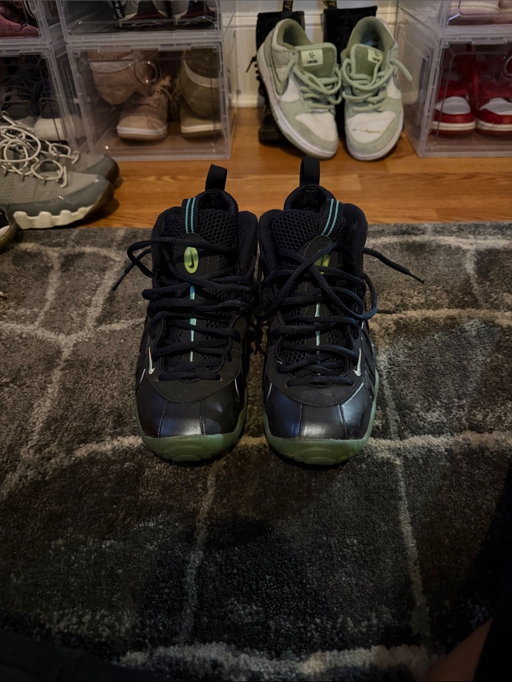 Nike Kids Black Sneakers with Green Accents
